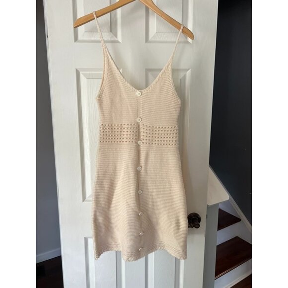 Shein Cream Knit Button Front Sweater Dress Spaghetti Strap Summer Beach Medium - Picture 1 of 4